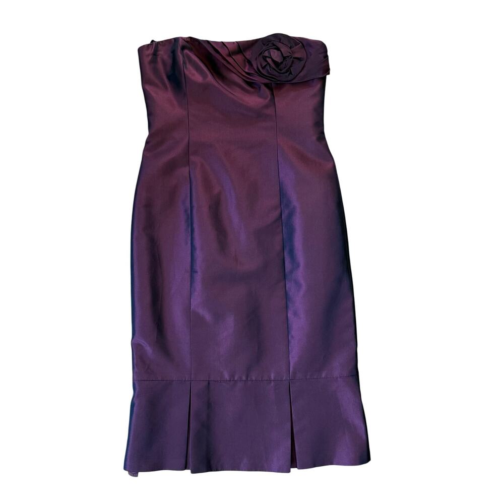 David Meister Cocktail Dress SZ 8 Burgundy Black Strapless Rosette Art Deco